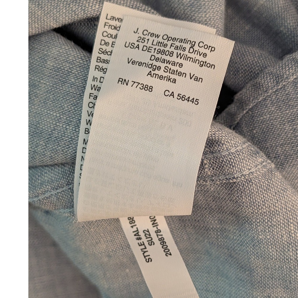 J.Crew Slim Linen Cotton Button Front Shirt XXL Blue Short Sleeve Chambray Prep - Picture 5 of 6